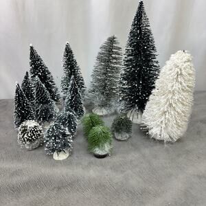 Evergreen Bottle Brush Trees Shrubs Greenery Lot of 15 Christmas Village Snowy